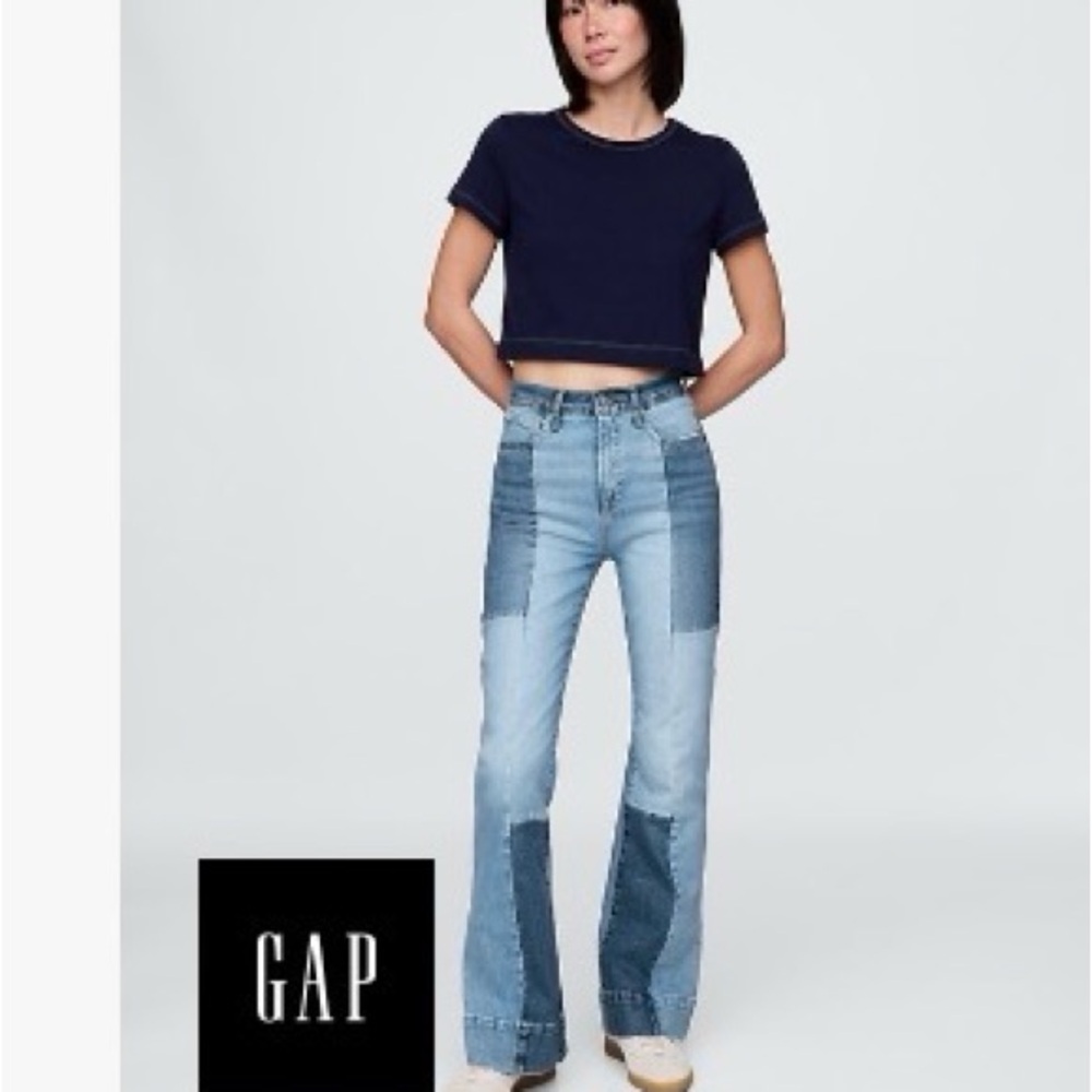 GAP Women's Two-Tone Patchwork 70s High-Rise Jeans - Light/Medium Blue